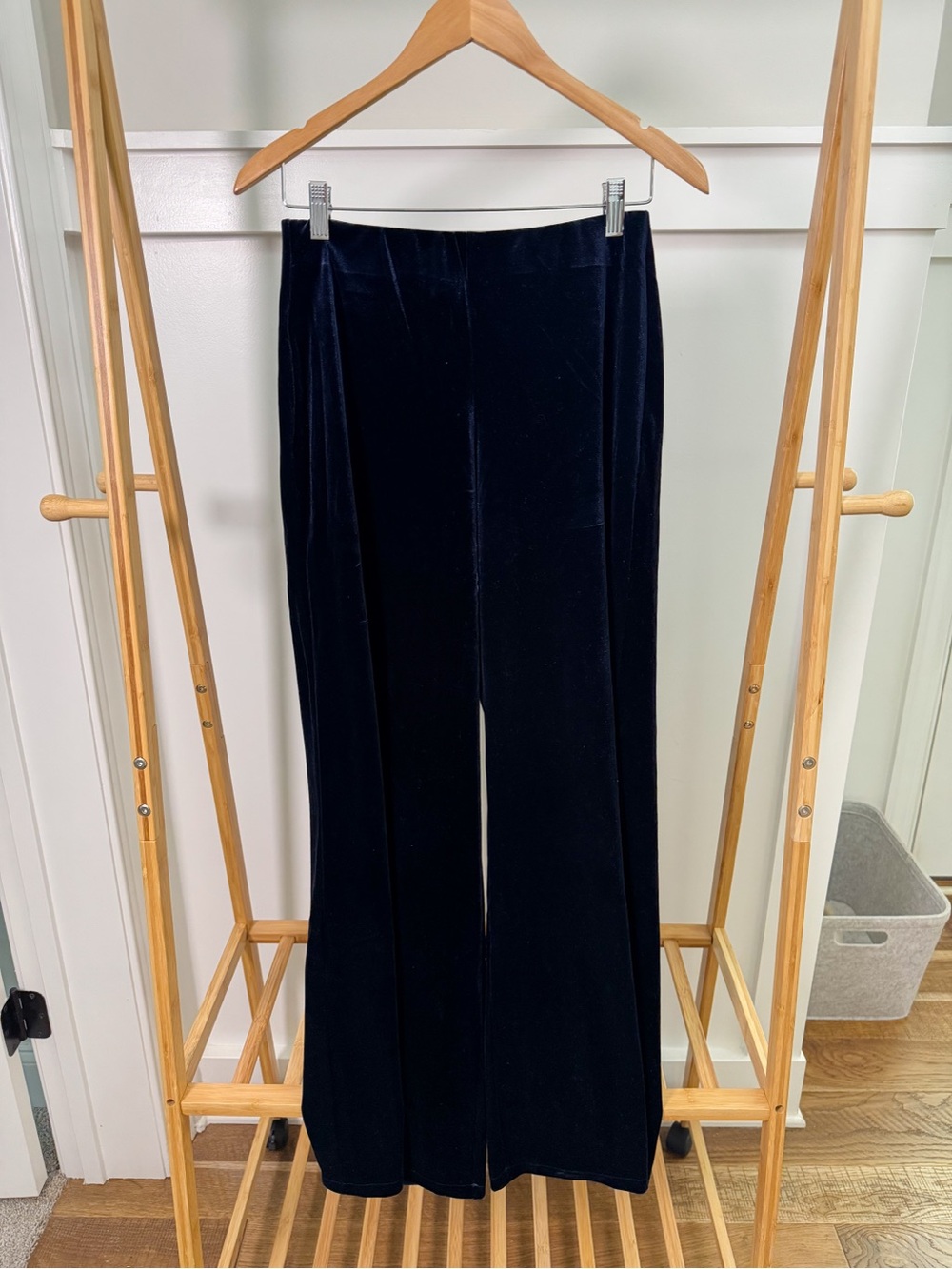 Mango Navy Velvet Wide-Leg Pants